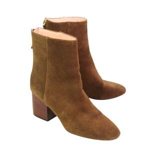 J. CREW BROWN REAL LEATHER SUEDE ZIP BACKSIDE MED HEEL ROUND TOE ANKLE BOOTS 6
